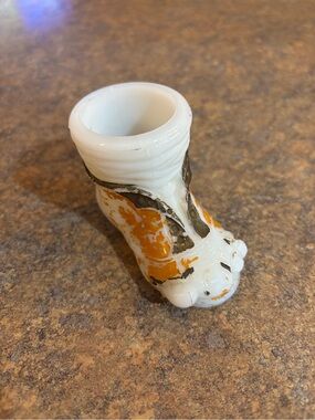 Antique Painted Milk Glass Tramp Shoe “Shoes of Glass” Toothpick Holder